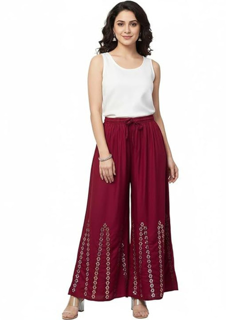 Thrifty Thread Women Ethnic Motifs Embellished Flared Knitted Ethnic Palazzos