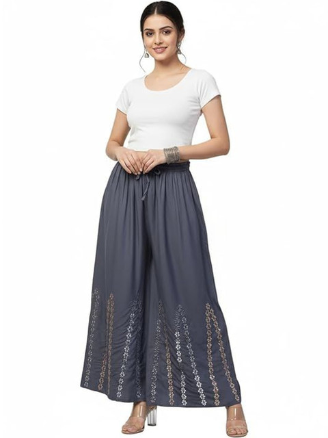 Thrifty Thread Women Embellished Flared Knitted Ethnic Palazzos