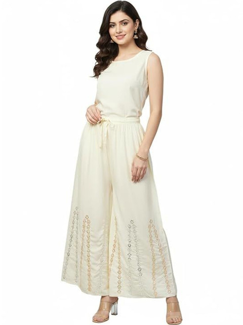 Thrifty Thread Women Floral Embroidered Flared Knitted Ethnic Palazzos - Image 3