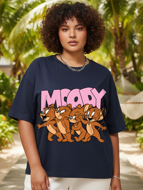 Bewakoof Plus Jerry Printed Drop-Shoulder Sleeves Oversized Cotton T-shirt