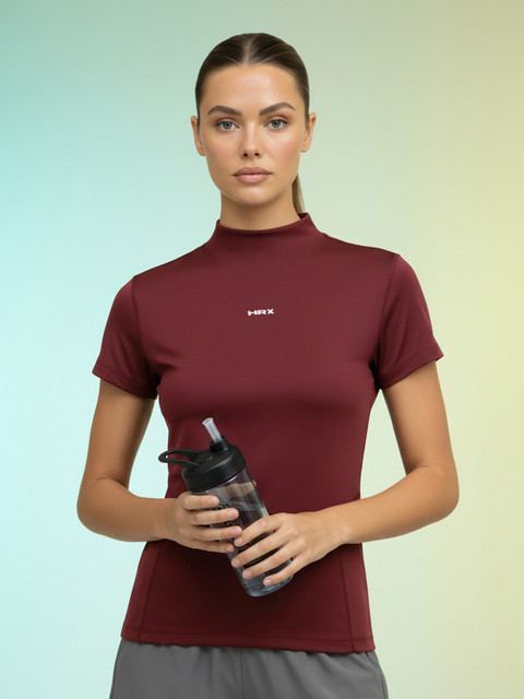 HRX by Hrithik Roshan Brand Logo Printed High Neck Rapid-Dry Training Slim Fit T-shirt