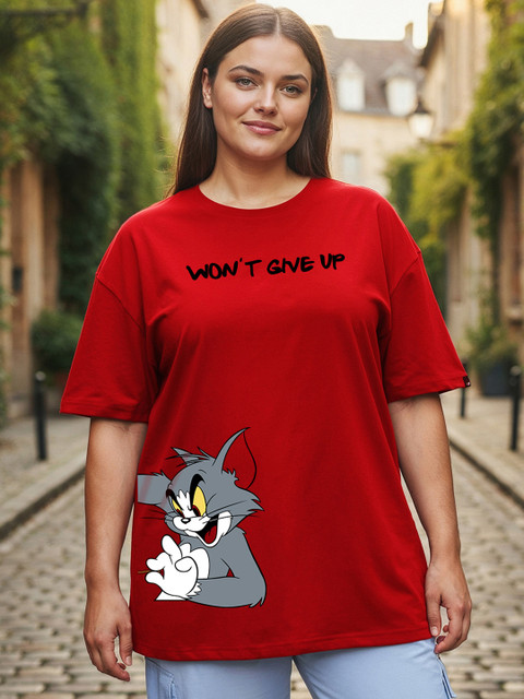 Bewakoof Plus Tom & Jerry Graphic Printed Drop-Shoulder Sleeves Oversized T-shirt