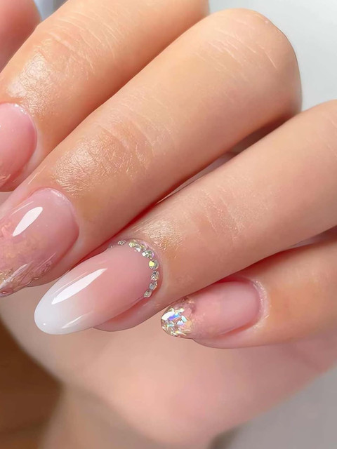 TheVineGirl Set Of 24 Artificial Reusable Nails With Glue - Pink With Crushed Glitter Tips