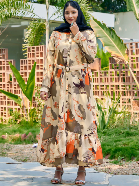 SARINKU Print Satin A-Line Maxi Dress