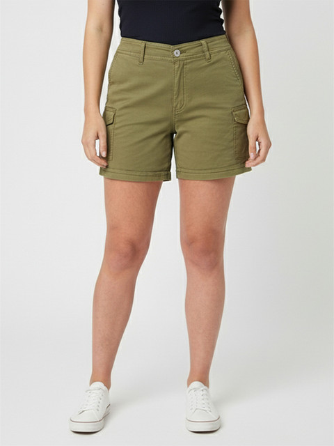 Kraus Jeans Women Slim Fit High-Rise Cargo Shorts
