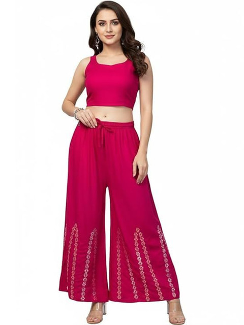 Thrifty Thread Women Floral Printed Flared Knitted Ethnic Palazzos