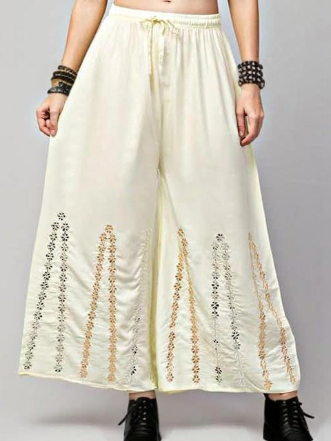 Thrifty Thread Women Floral Embroidered Flared Knitted Ethnic Palazzos - Image 6