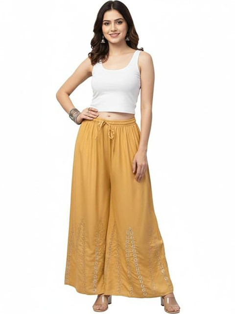 Thrifty Thread Women Embellished Flared Knitted Ethnic Palazzos