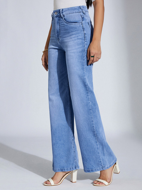 Miss Chase Women Wide Leg High-Rise Light Fade Stretchable Jeans