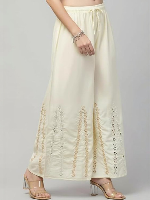 Thrifty Thread Women Floral Embroidered Flared Knitted Ethnic Palazzos - Image 2