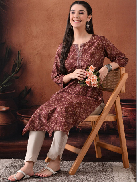 Anouk Rustic Women Ethnic Motifs Printed Thread Work Indie Prints Kurta