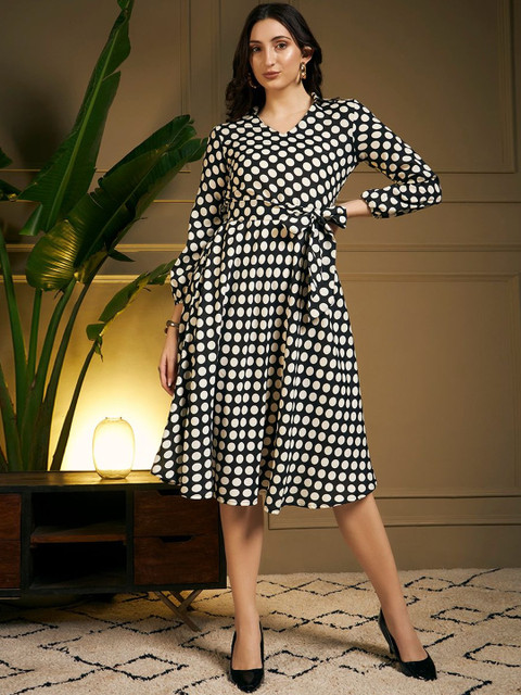 Meeranshi Polka Dot Print Fit & Flare Mini Dress