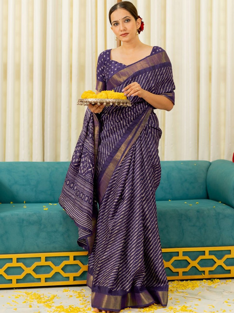 KALINI Leheriya Zari Silk Blend Leheriya Saree