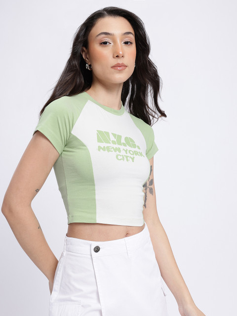 glitchez Typography Printed Slim Fit Crop T-shirt