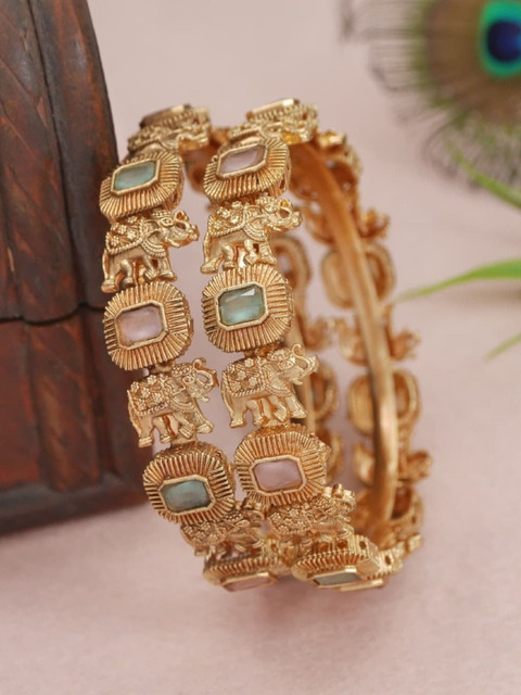 Anouk Set Of 2 Gold-Plated Stone-Studded Bangles