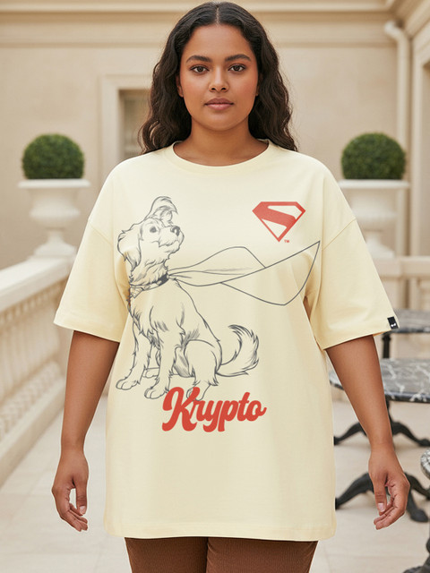 Bewakoof Plus Women Beige Official DC Graphic Printed Oversized Plus Size T-shirt