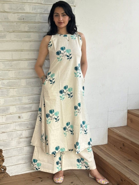 Keitra Women Floral Printed Regular Pure Cotton Kurta with Palazzos