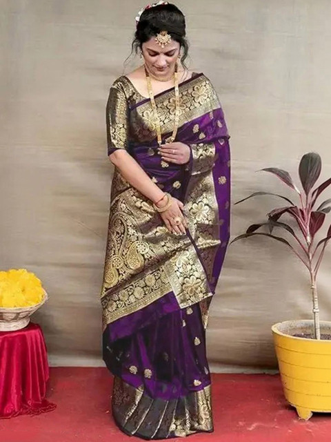 SANISA Ethnic Motifs Zari Silk Blend Handloom Saree