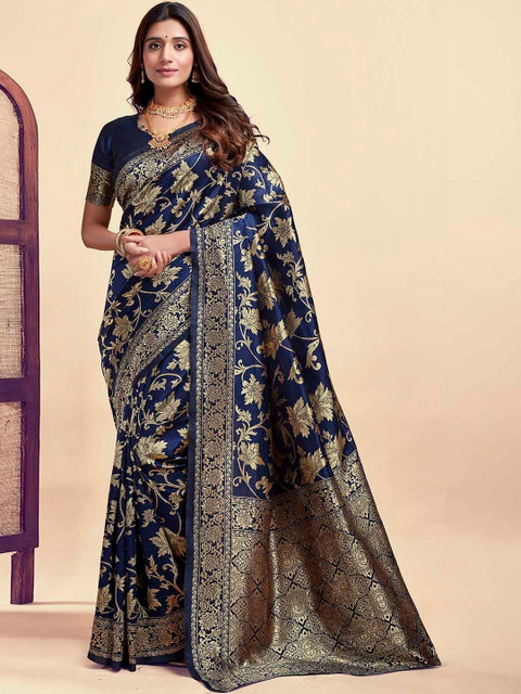 SANISA Floral Zari Silk Blend Heavy Work Saree