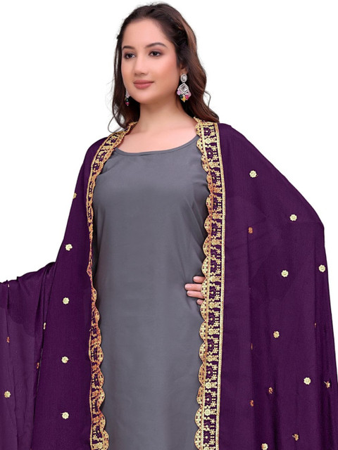 Kemza Ethnic Motifs Embroidered Dupatta with Sequinned - Image 2