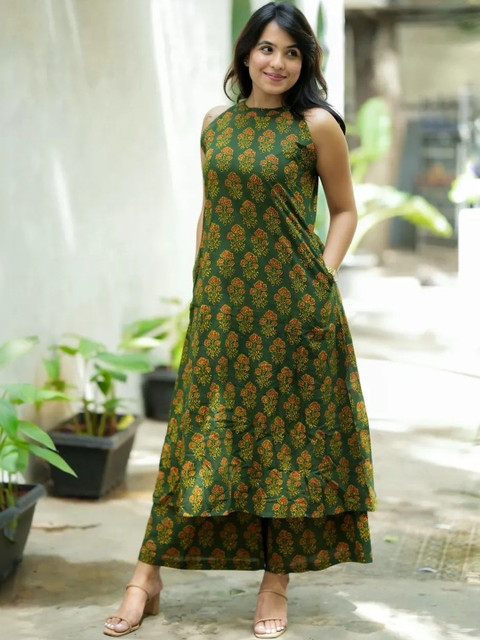 Keitra Women Floral Printed Regular Pure Cotton Kurta with Palazzos - Image 7