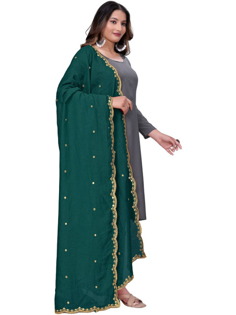 Kemza Ethnic Motifs Embroidered Dupatta with Mirror Work - Image 3