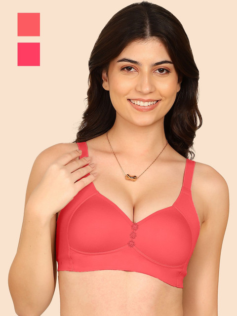 KOMLI Pack of 2 Bonded Breathable Cotton Plus Size M-Frame Minimiser Padded Bra