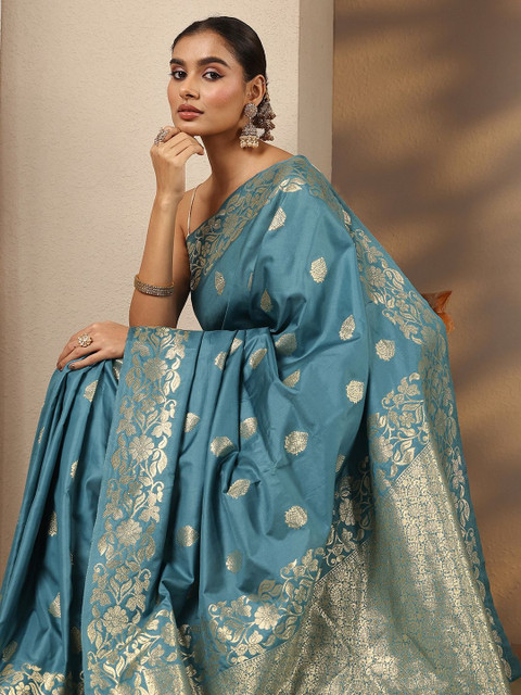 Libas Floral Zari Silk Blend Heavy Work Saree