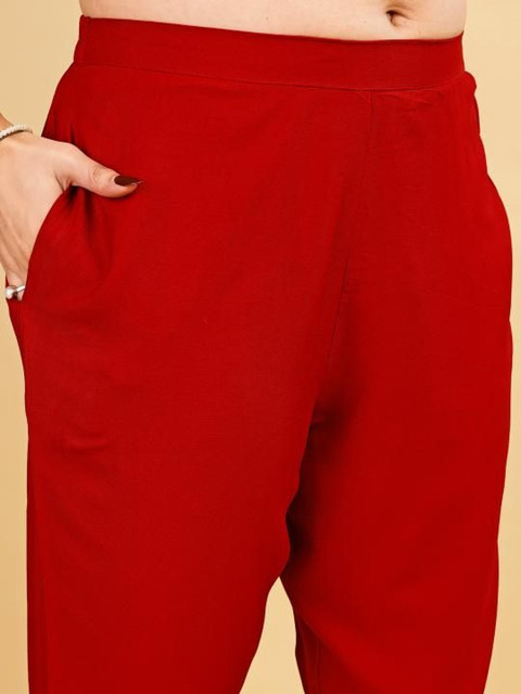 Tikhi Imli Red Color Rayon With Floral Thread Embroidery Tunic & Trouser Co-ord Set - Image 5