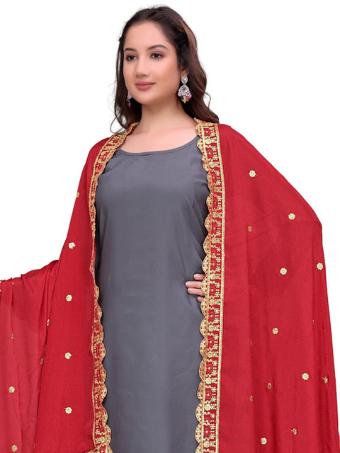 Kemza Ethnic Motifs Embroidered Dupatta with Sequinned - Image 2