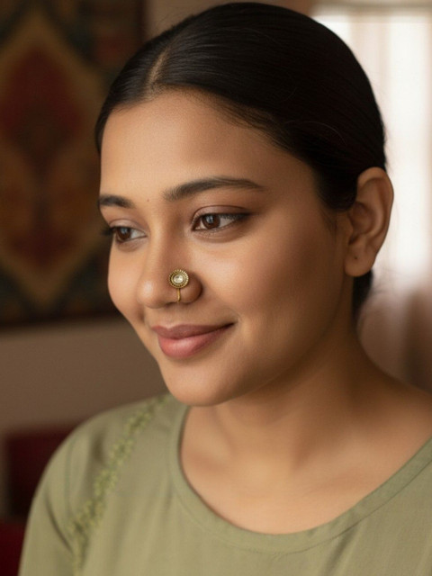 AccessHer Gold-Plated Artificial Stones and Beads Stud Nosepin - Image 2