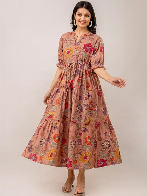 WOCLO ENTERPRISE Floral Print Puff Sleeve Fit & Flare Maxi Dress