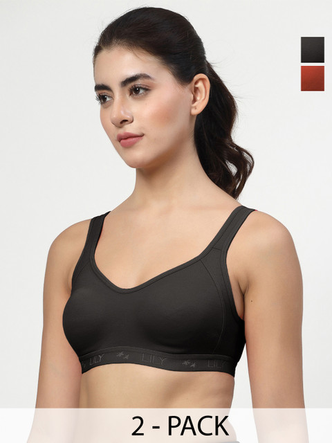 LILY Strops555 Pack Of 2 Full Coverage Seamless Non Padded Sports Bra