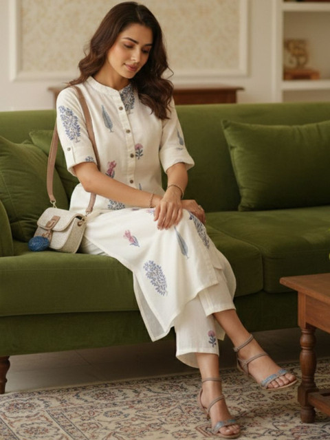 Aaghnya Women Floral Printed Regular Kurta with Trousers