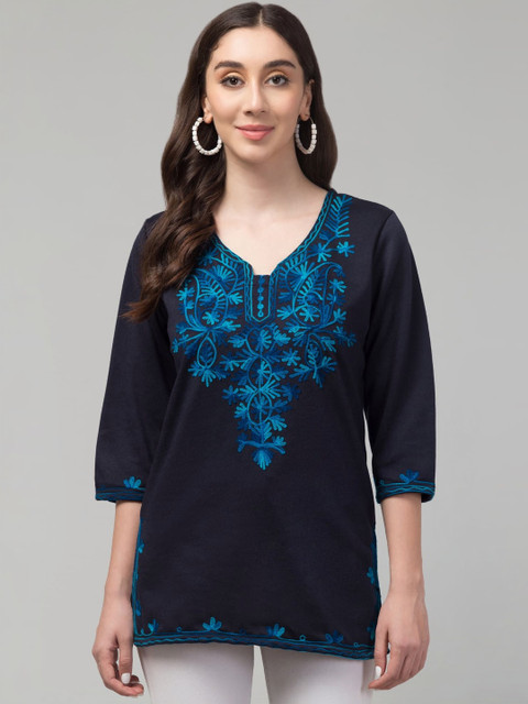 SHAUKIYA Embroidered V-Neck Thread Work Thread Work Kurti