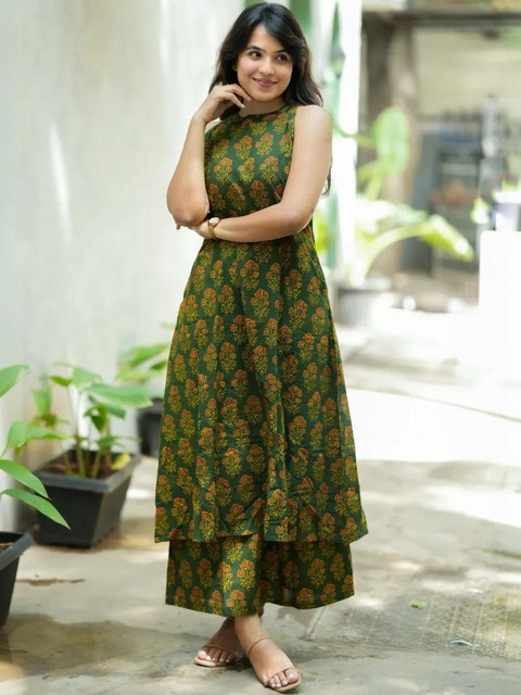 Keitra Women Floral Printed Regular Pure Cotton Kurta with Palazzos - Image 5