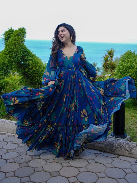 Nayu Enterprise Floral Print Bell Sleeve Maxi Dress
