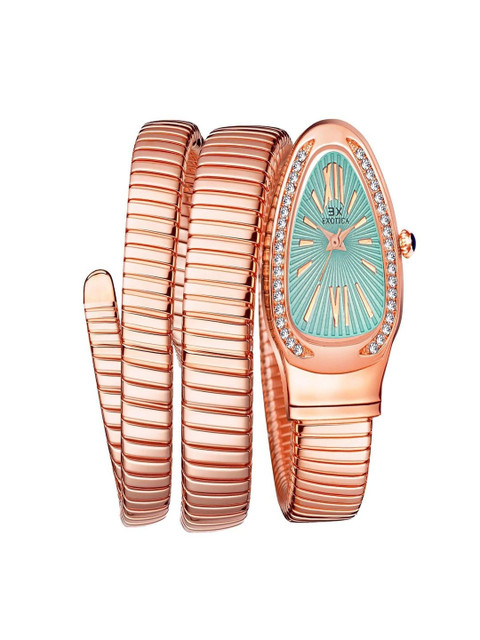 EXOTICA Women Dial & Stainless Steel Wrap Around Straps Analogue Watch Spiral-001-Rose Gold Green