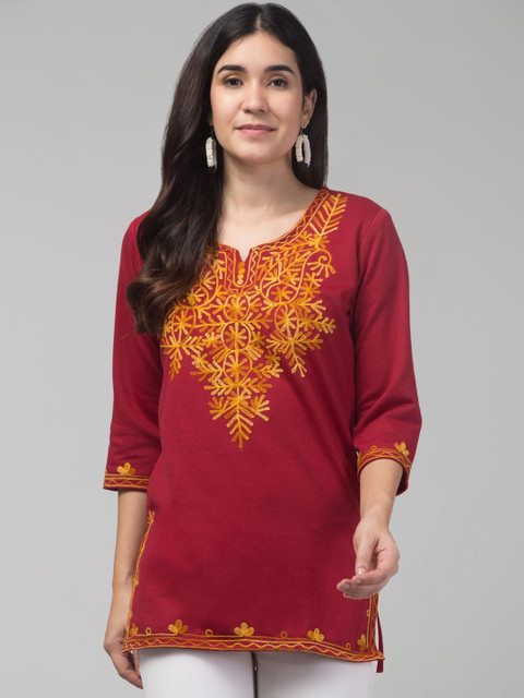 SHAUKIYA Ethnic Motifs Embroidered V-Neck Thread Work Thread Work Kurti