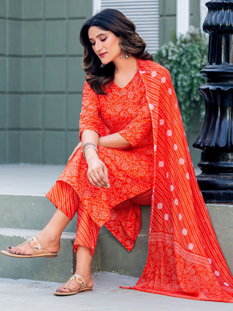 PITRIS Women Ethnic Motifs Printed Regular Kurta with Trousers & With Dupatta