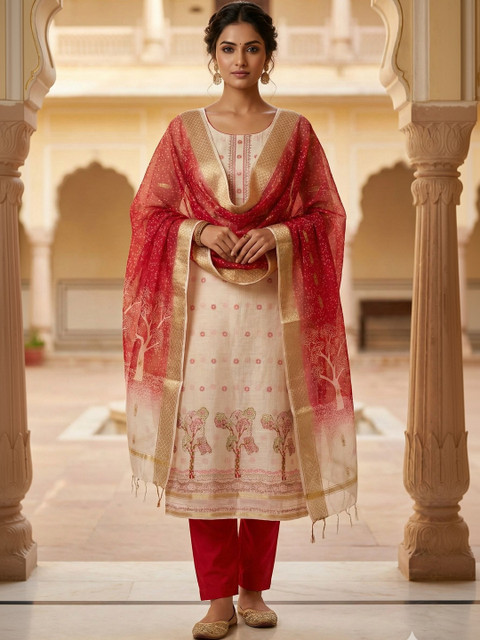 HMP Fashion Embroidered Pure Cotton Unstitched Dress Material