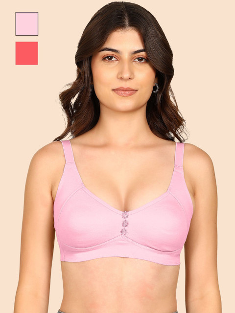 KOMLI Pack of 2 Komli Bonded Breathable Cotton Plus Size M-Frame Minimiser Padded Bra