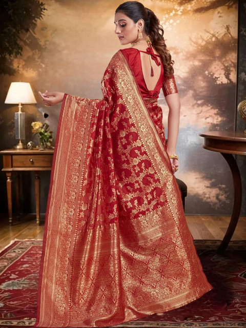 SANISA Woven Design Zari Silk Blend Heavy Work Saree - Image 2