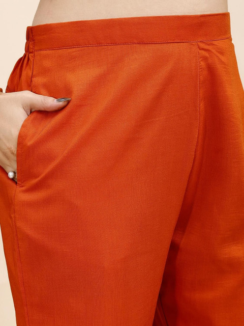 Tikhi Imli Rust Color Silk Blend With Zari Work Embroidered A Line Tunic And Trouser Co-ord Set - Image 4