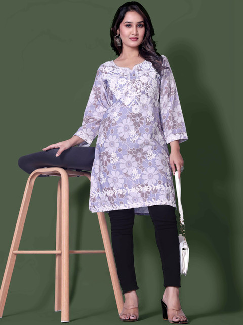 RUDRA LIFESTYLE Women Floral Embroidered Chikankari Floral Kurta - Image 5
