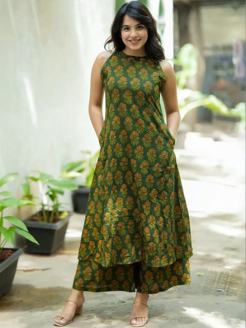 Keitra Women Floral Printed Regular Pure Cotton Kurta with Palazzos - Image 4