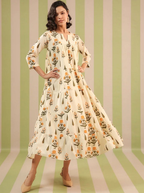 WOCLO ENTERPRISE Floral Print A-Line Midi Dress