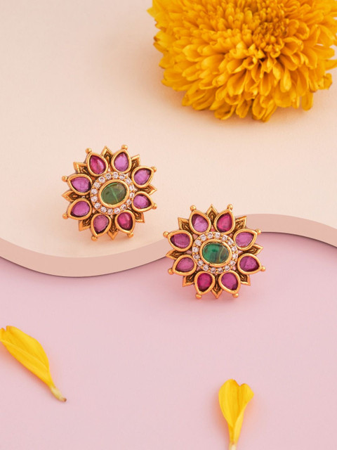 Kushal's Fashion Jewellery Gold-Plated Artificial Beads Studded Classic Studs