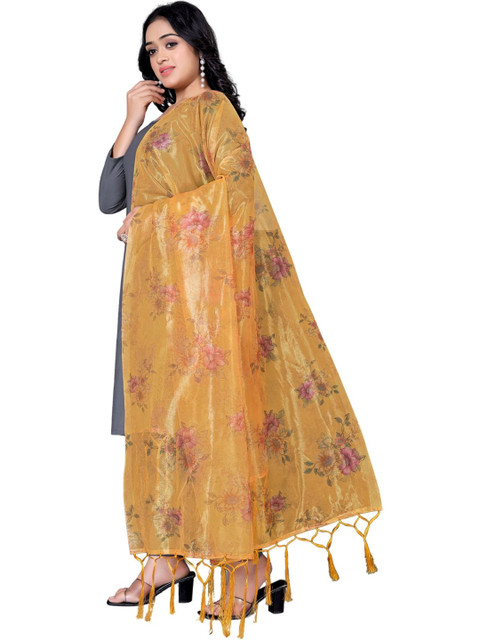 Kemza Printed Organza Ikat Dupatta with Phulkari
