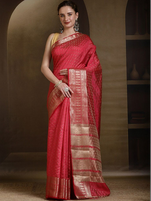 Meena Bazaar Ethnic Motifs Zari Art Silk Saree